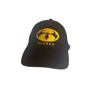 Alaska Black Baseball Cap Gold Moose Batman Logo Adjustable